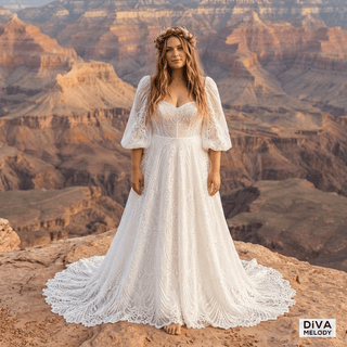 Lace A Line Boho Wedding Dress - Diva Melody