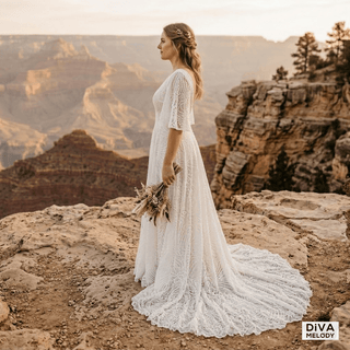 Lace A Line Boho Wedding Dress - Diva Melody