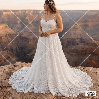 Lace A Line Boho Wedding Dress - Diva Melody