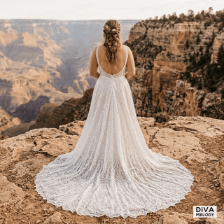 Lace A Line Boho Wedding Dress - Diva Melody
