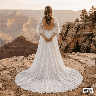 Lace A Line Boho Wedding Dress - Diva Melody