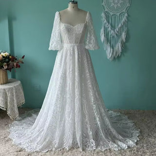 Lace A Line Boho Wedding Dress - Diva Melody