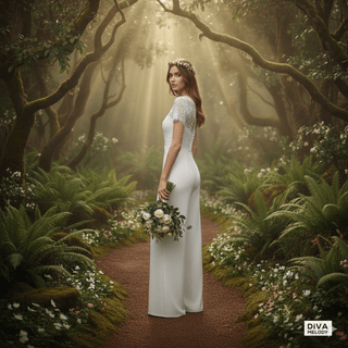 Lace Crepe V - Neck Bridal Jumpsuit with Pockets - Diva Melody