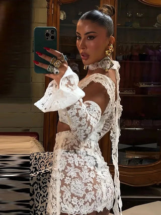 Lace Hollow Out Crop & Skirt Set - Diva Melody