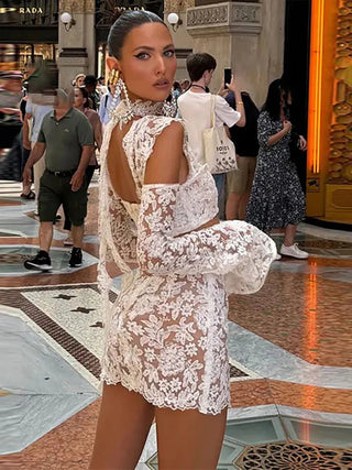 Lace Hollow Out Crop & Skirt Set - Diva Melody