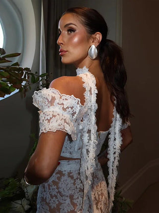 Lace Hollow Out Crop & Skirt Set - Diva Melody