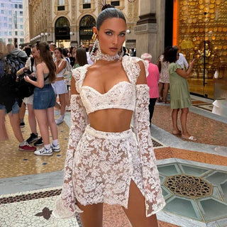 Lace Hollow Out Crop & Skirt Set - Diva Melody