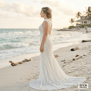 Lace O - Neck Sleeveless Bridal Dress - Diva Melody
