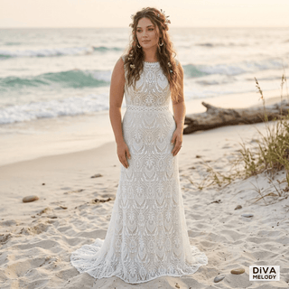 Lace O - Neck Sleeveless Bridal Dress - Diva Melody