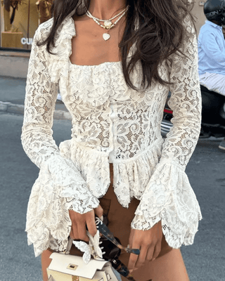 Lace Patchwork Square Neck Top - Diva Melody