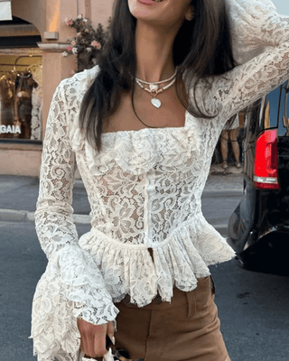 Lace Patchwork Square Neck Top - Diva Melody