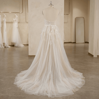 Lace Spaghetti Strap High Slit Bridal Gown - Diva Melody
