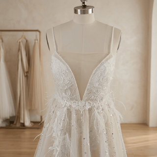 Lace Spaghetti Strap High Slit Bridal Gown - Diva Melody