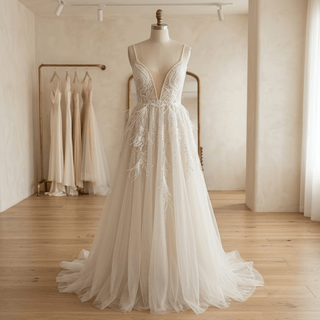 Lace Spaghetti Strap High Slit Bridal Gown - Diva Melody