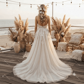 Lace Spaghetti Strap High Slit Bridal Gown - Diva Melody