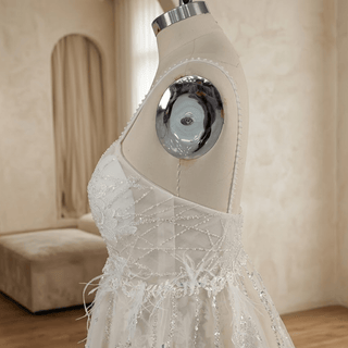 Lace Spaghetti Strap High Slit Bridal Gown - Diva Melody