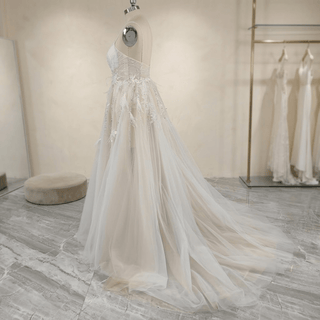 Lace Spaghetti Strap High Slit Bridal Gown - Diva Melody