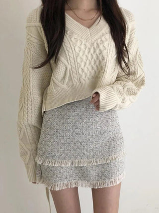 Lace Up Back Knit Cropped Sweater Pullover - Diva Melody