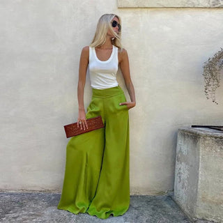 Lace - Up V - Neck Top & Wide Leg Pants - Diva Melody