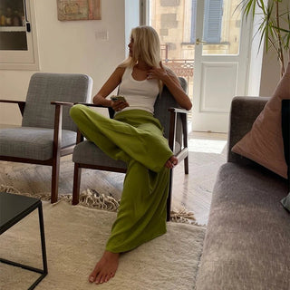 Lace - Up V - Neck Top & Wide Leg Pants - Diva Melody