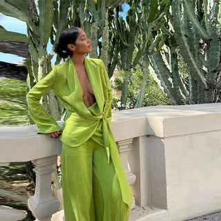 Lace - Up V - Neck Top & Wide Leg Pants - Diva Melody