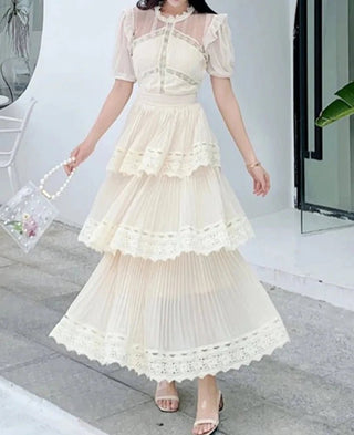 Lace Vintage Ruffle Tiered Long Dresses - Diva Melody