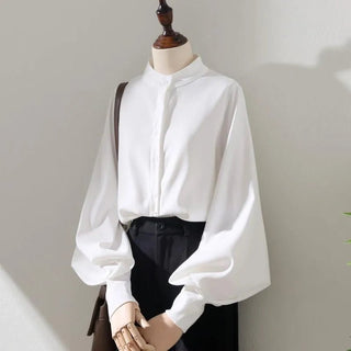 Lantern Sleeve High - neck Blouse - Diva Melody