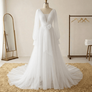 Lantern Sleeve Tulle Bridal Gown - Diva Melody