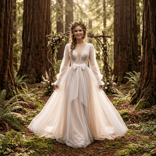 Lantern Sleeve Tulle Bridal Gown - Diva Melody