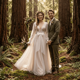 Lantern Sleeve Tulle Bridal Gown - Diva Melody