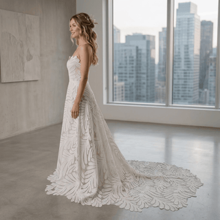 Large Leaf Sweetheart A-Line Wedding Dress - Diva Melody