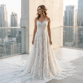 Large Leaf Sweetheart A-Line Wedding Dress - Diva Melody