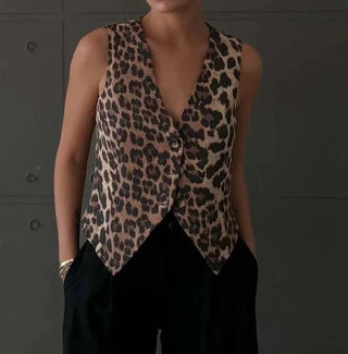 Leopard V - Neck Cropped Vest - Diva Melody