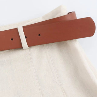 Linen Blend Belted Mid - Pants - Diva Melody