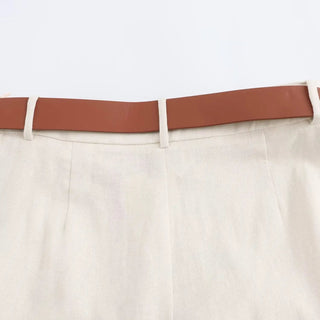 Linen Blend Belted Mid - Pants - Diva Melody