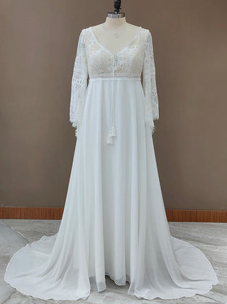 Long Bell Sleeves Wedding Dress - Diva Melody