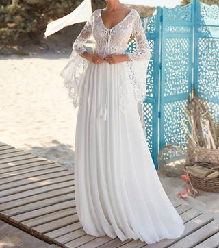 Long Bell Sleeves Wedding Dress - Diva Melody