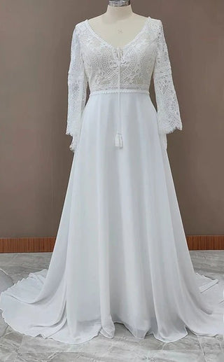 Long Bell Sleeves Wedding Dress - Diva Melody