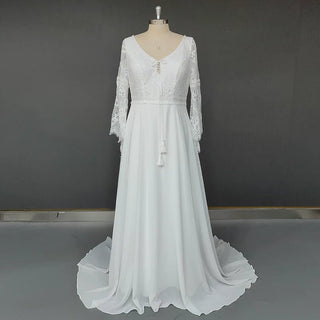 Long Bell Sleeves Wedding Dress - Diva Melody