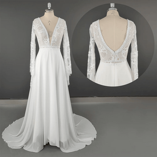 Long Bell Sleeves Wedding Dress - Diva Melody