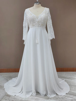 Long Bell Sleeves Wedding Dress - Diva Melody