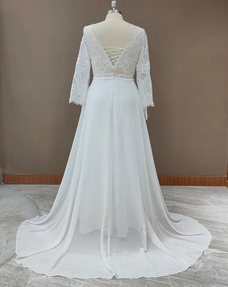 Long Bell Sleeves Wedding Dress - Diva Melody