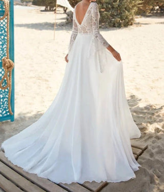 Long Bell Sleeves Wedding Dress - Diva Melody