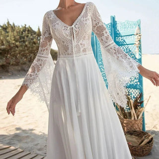 Long Bell Sleeves Wedding Dress - Diva Melody