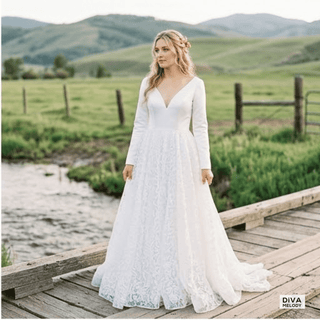 Long - Fitted Sleeves Wedding Dress - Diva Melody