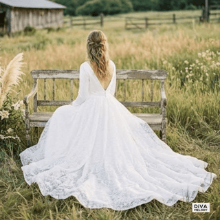 Long - Fitted Sleeves Wedding Dress - Diva Melody