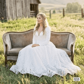 Long - Fitted Sleeves Wedding Dress - Diva Melody