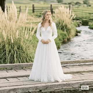 Long - Fitted Sleeves Wedding Dress - Diva Melody