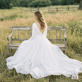 Long - Fitted Sleeves Wedding Dress - Diva Melody