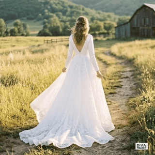 Long - Fitted Sleeves Wedding Dress - Diva Melody